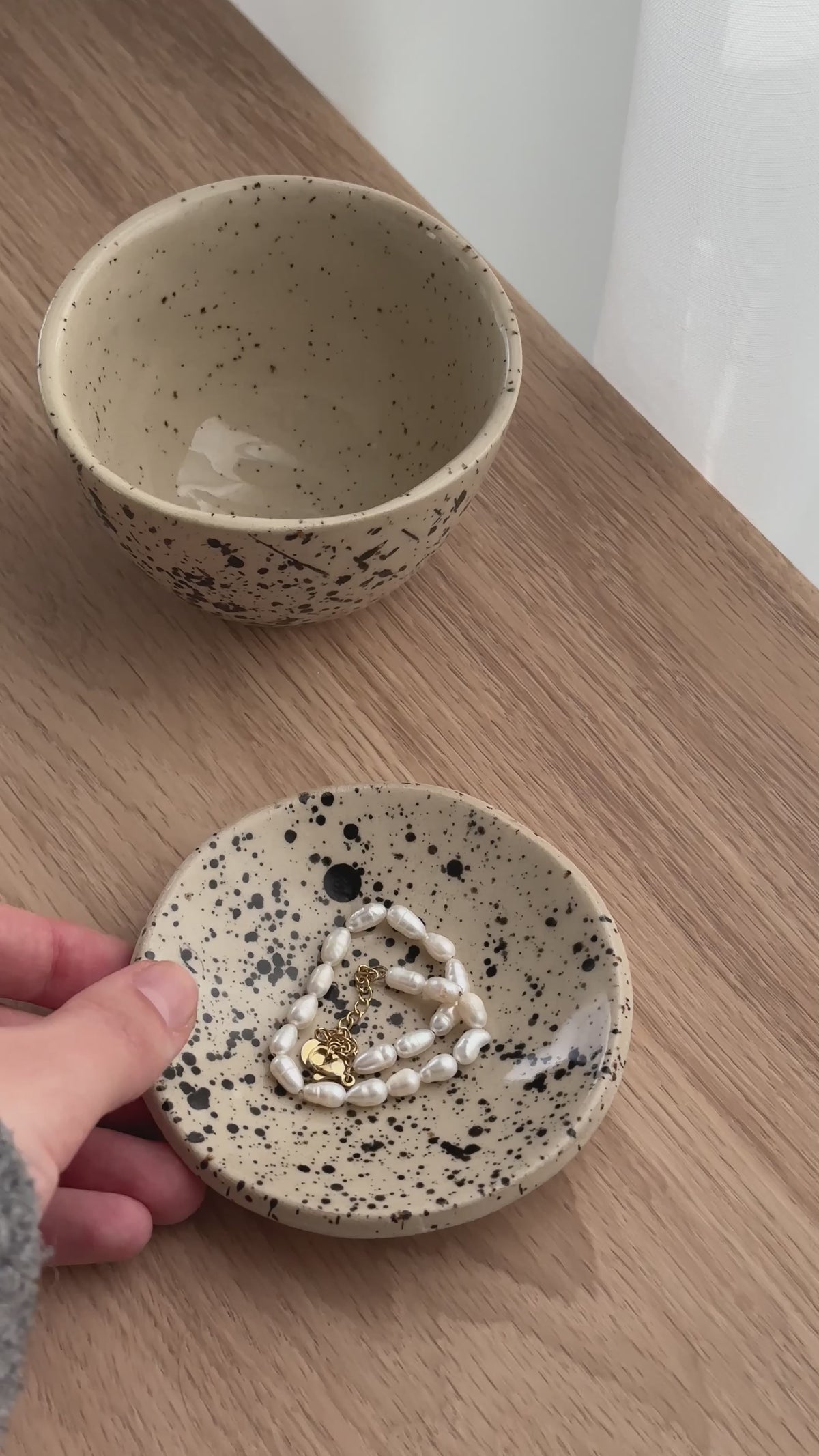 Schmuck Schale Schwarz Gesprenkelt Rund