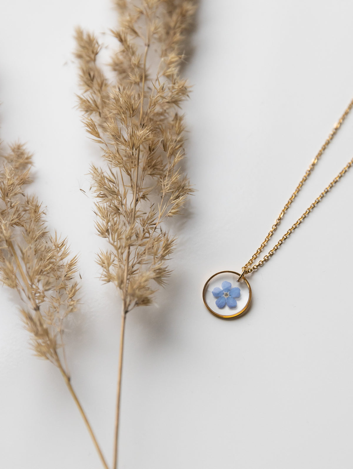 Kette "Pia" mit echtem Vergissmeinnicht, Gold
