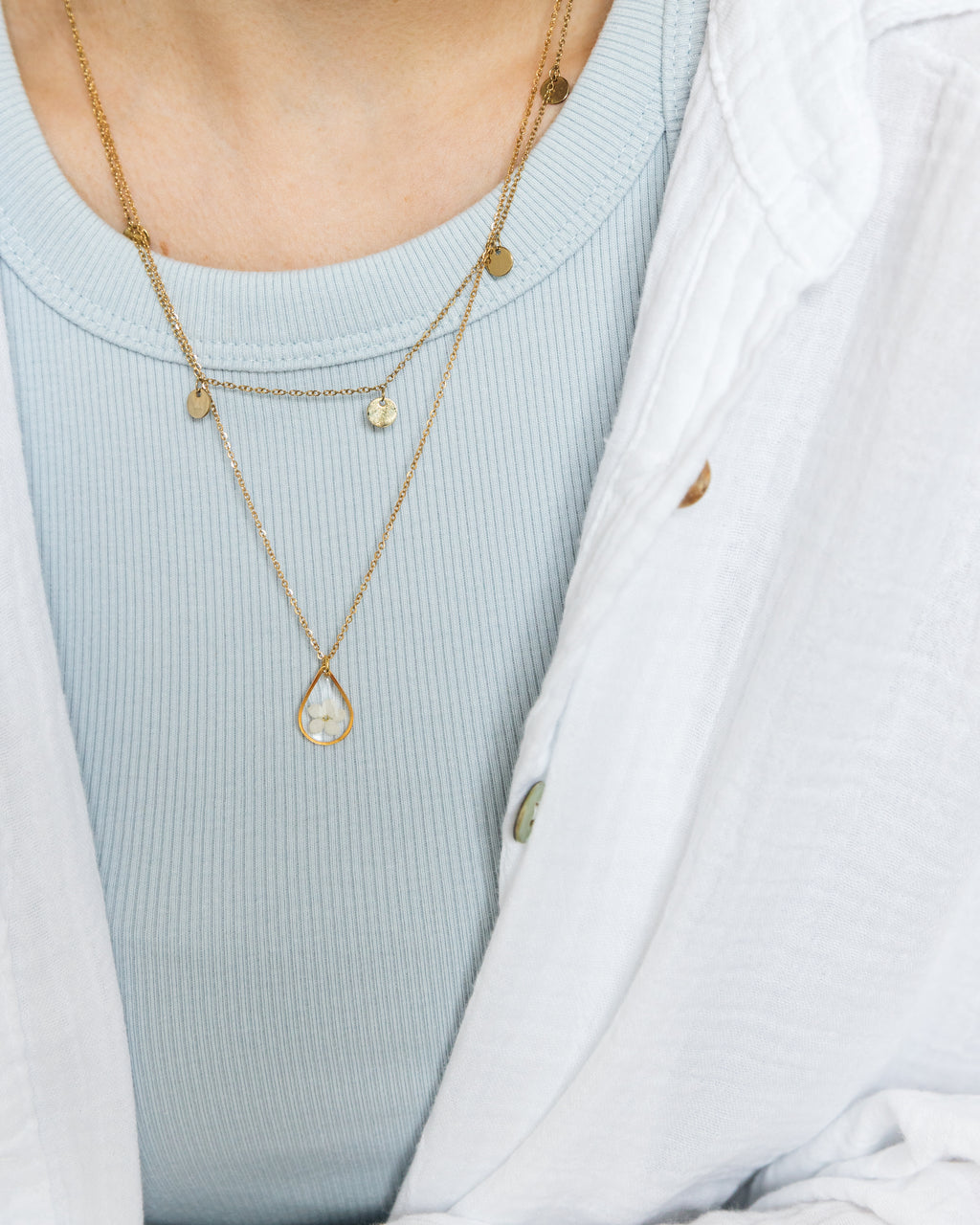 Kette "Tropfen Ella" mit weißem Vergissmeinnicht Gold