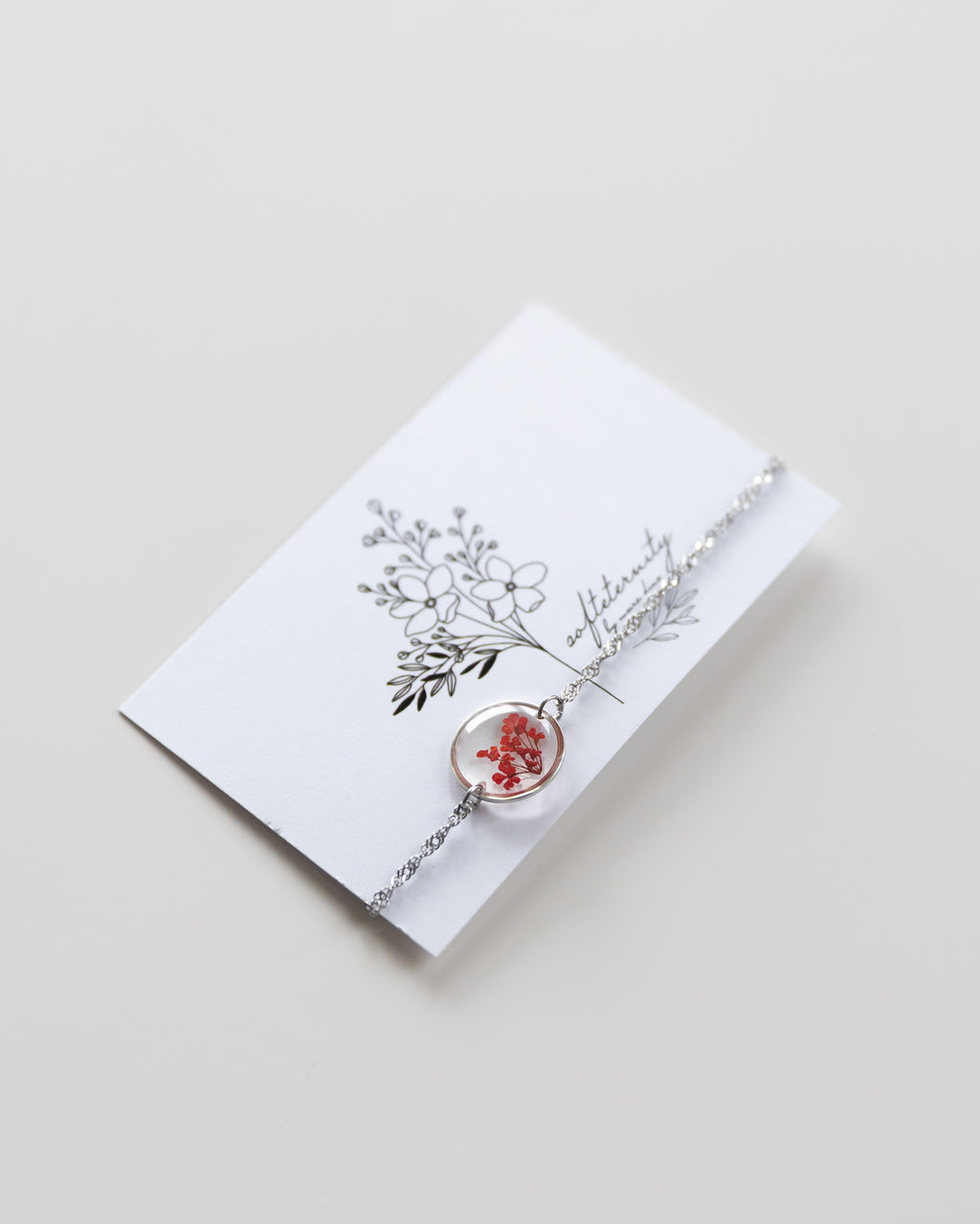 Armband „Malea Rot“ mit echten Blüten, Edelstahl Silber
