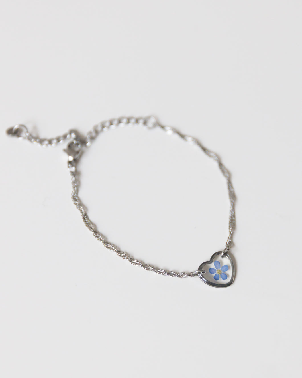 Armband “Pia Herz” mit Vergissmeinnicht, Silber