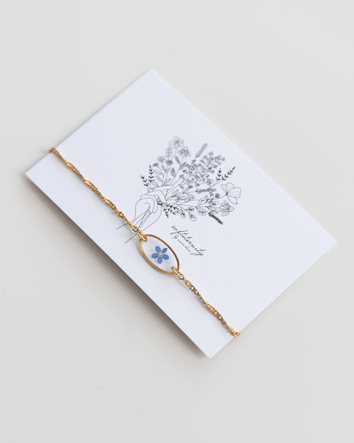 Armband “Kitty” mit echtem Vergissmeinnicht, Gold