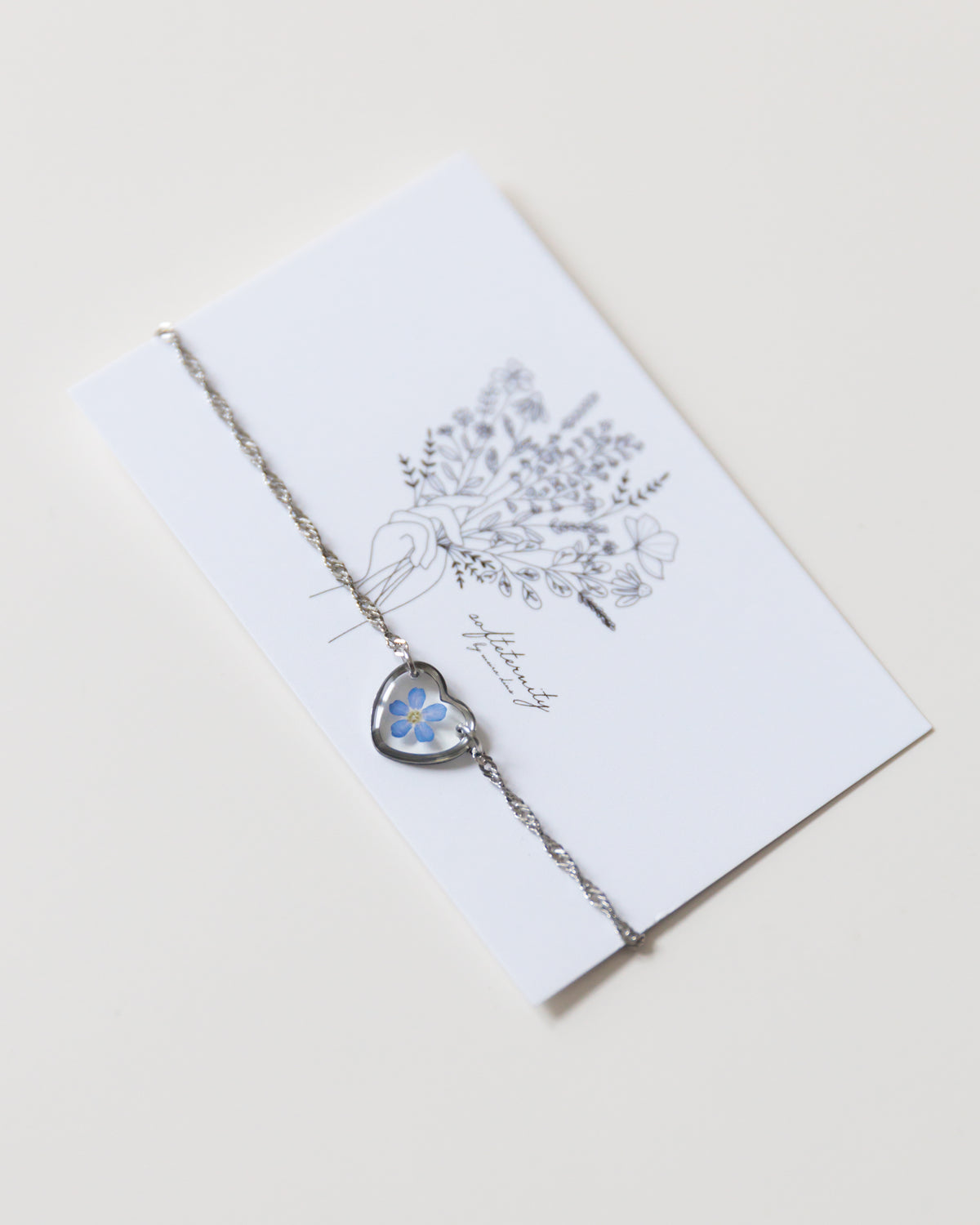 Armband “Pia Herz” mit Vergissmeinnicht, Silber